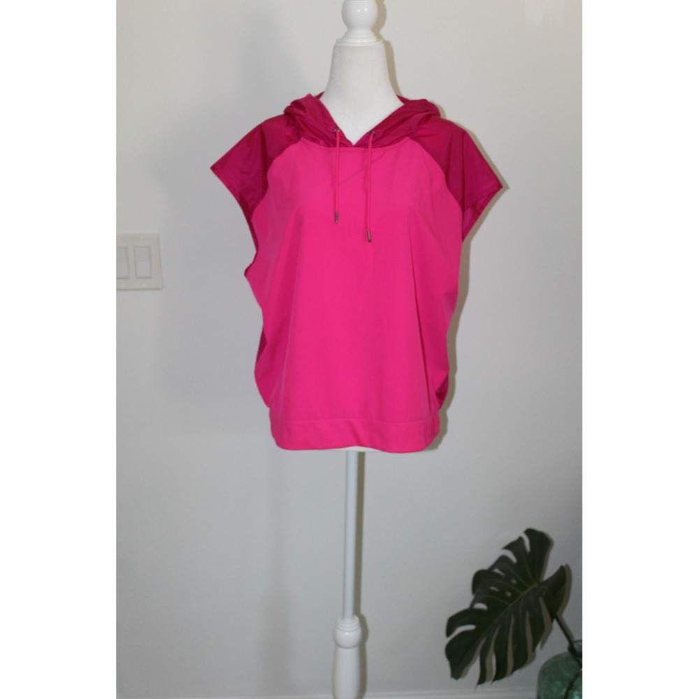 Avia Women's Hot Pink Short Sleeve Hooded Windbreaker Pullover Size M 8-10